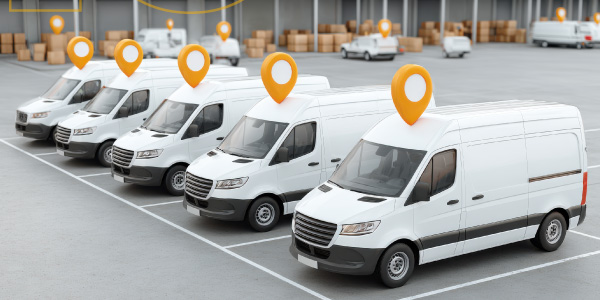 Frota de vans monitorada por telemetria, gestão de frotas corporativa com foco em segurança viária e redução de sinistros.